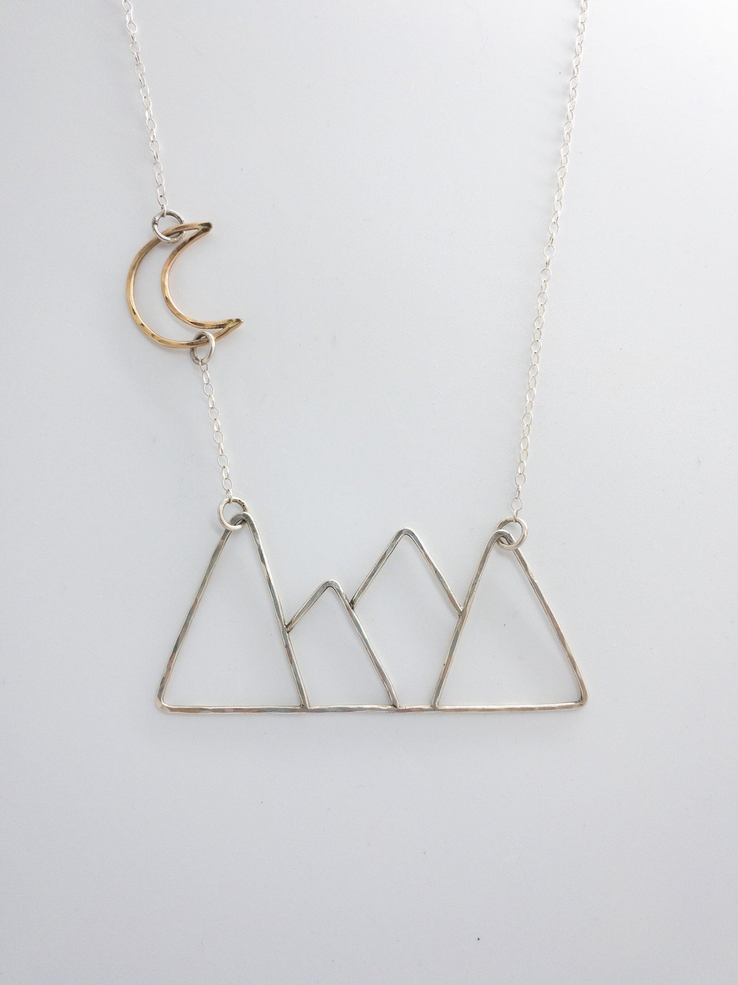 Mountains and Moon Sterling and 14 karat GF Necklace, Mountains Necklace, Gold Moon Jewelry, Mountains and Moon Necklace, Landscape Necklace